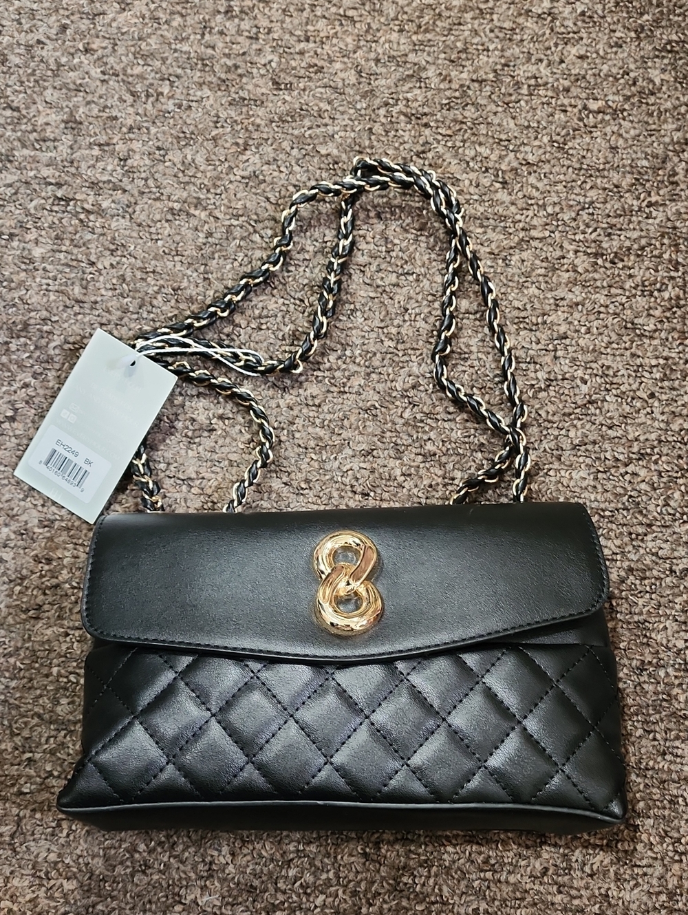 Quilted Black Chain Shoulder Bag with Gold Hardware